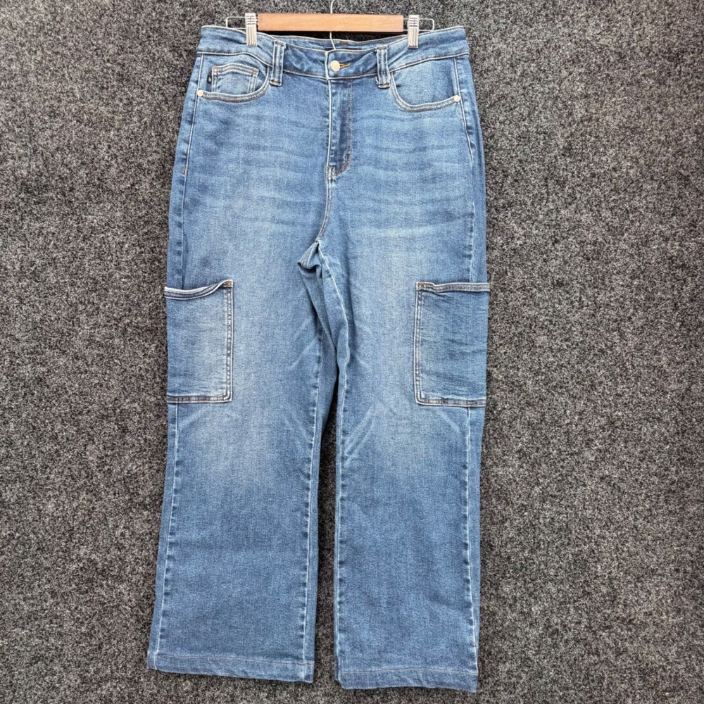 Judy Blue 14W Cargo Jeans Medium Wash Straight Leg Stretch JB88725 DK